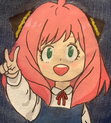 Anya from Spy X Family holding up a peace sign